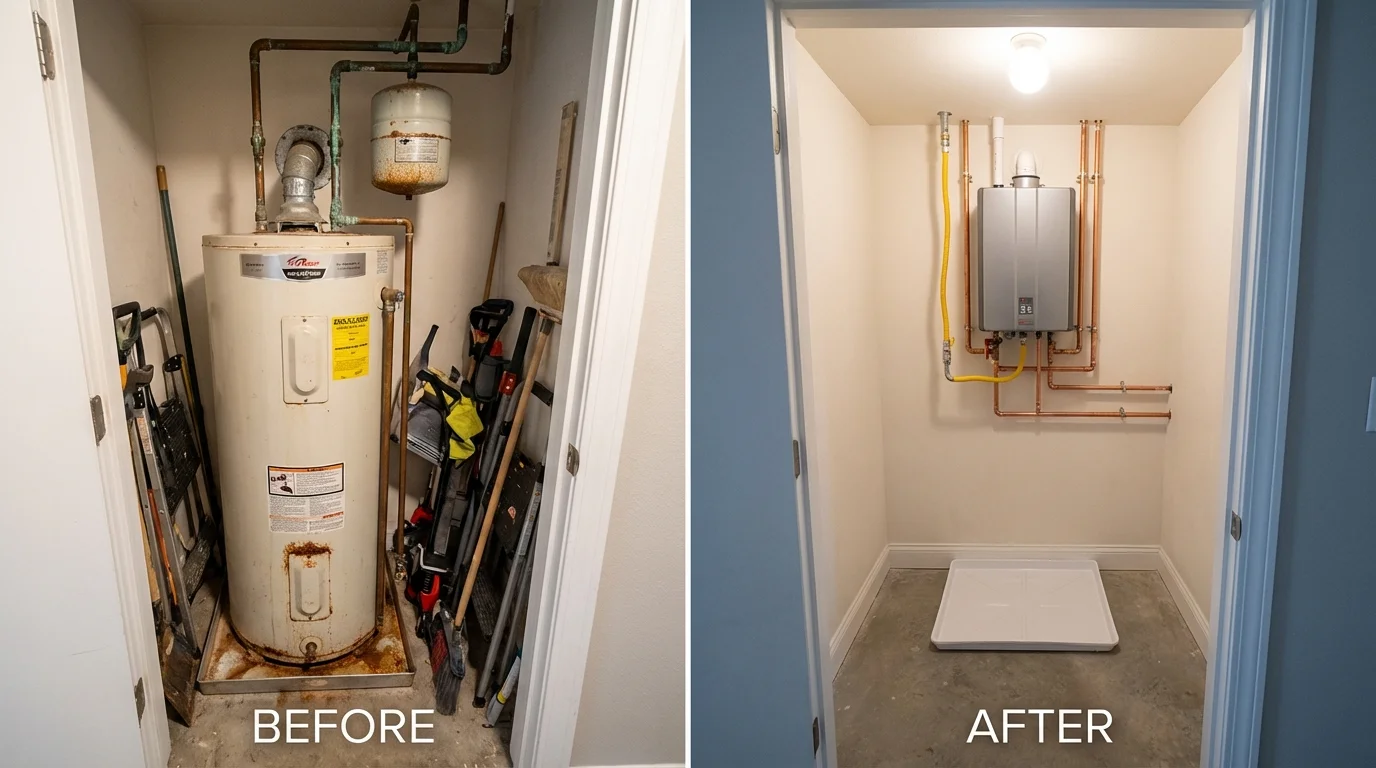 Tank water heater versus wall-mounted tankless unit comparison for Mexico, ME homeowners